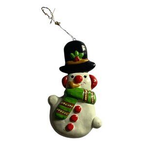 Vtg Snowman Christmas Ornament With Scarf Hat 3.75” Holiday‎ Decoration